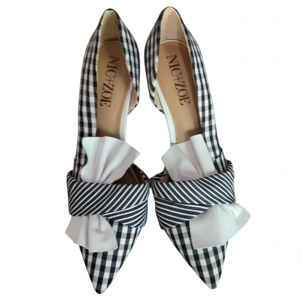 Nic & Zoe Valentina Gingham Black & White Pointy Toe Bow Detail Rockabilly Sz 8